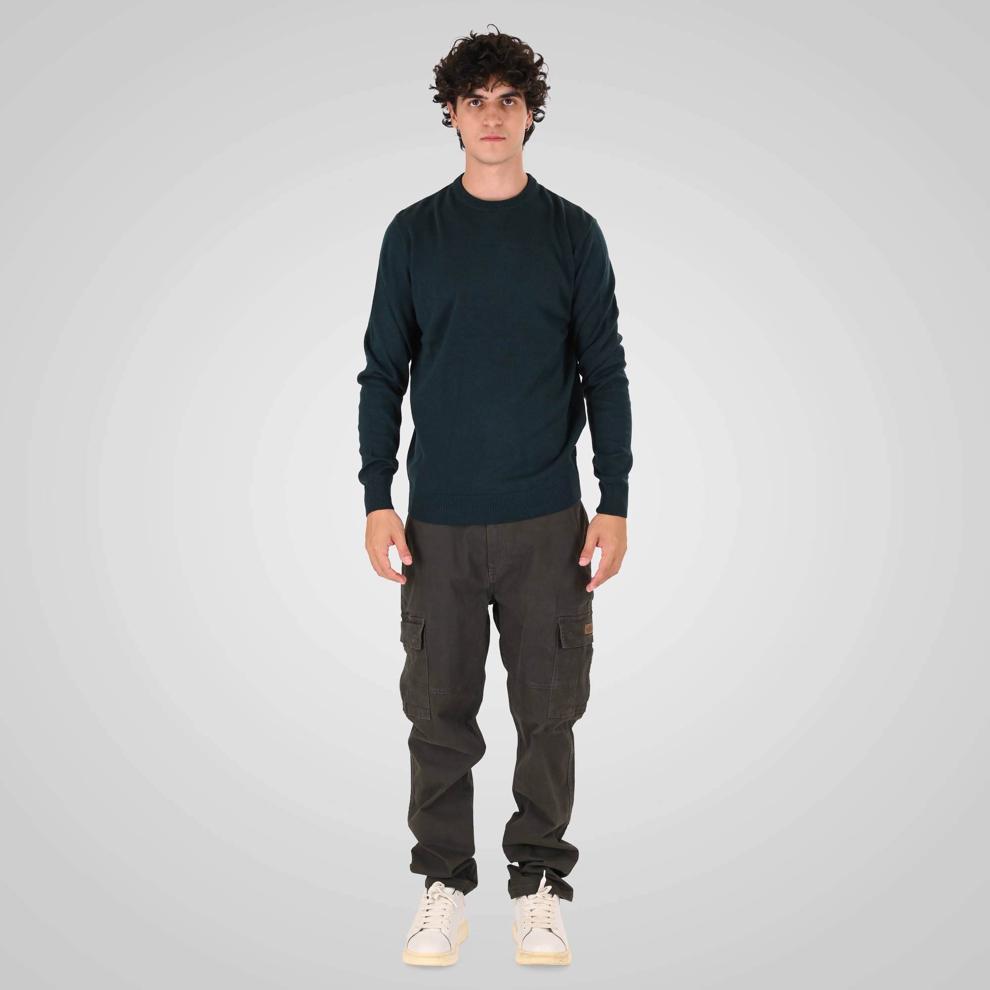 262KNIT-8070 KNITS CREWNECK DK TEAL MELANGE - Image 2