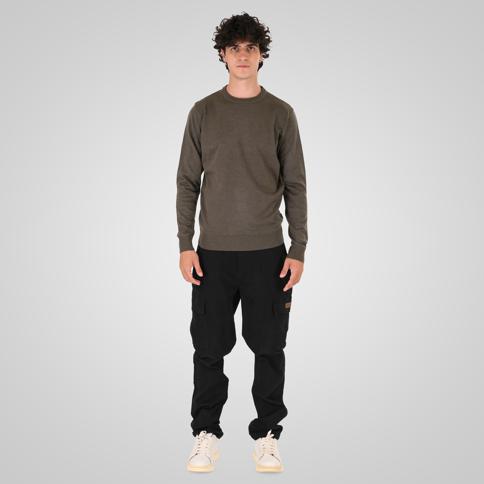 262KNIT-8070 KNITS CREWNECK KHAKI MELANGE - Image 2