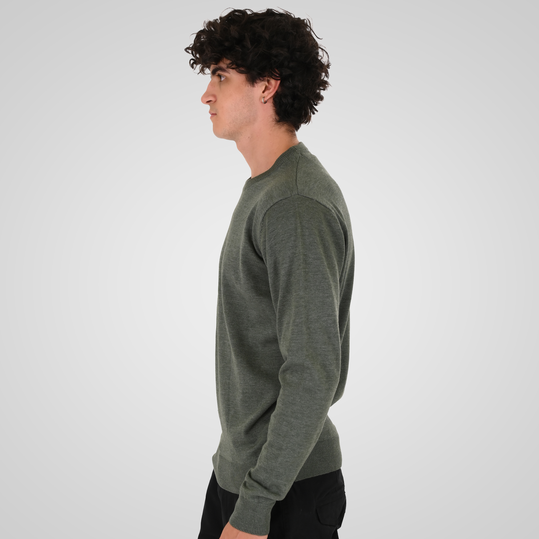 262KNIT-8070 KNITS CREWNECK MOSS GREEN MELANGE - Image 3