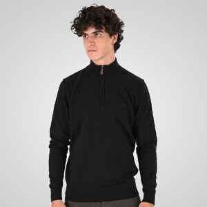 262KNIT-8071 KNITS HALF-ZIP WITH DENSE EMBROIDERY BLACK