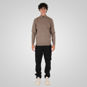 262KNIT-8071 KNITS HALF-ZIP WITH DENSE EMBROIDERY CIGAR MELANGE