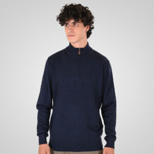 262KNIT-8071 KNITS HALF-ZIP WITH DENSE EMBROIDERY NAVY MELANGE
