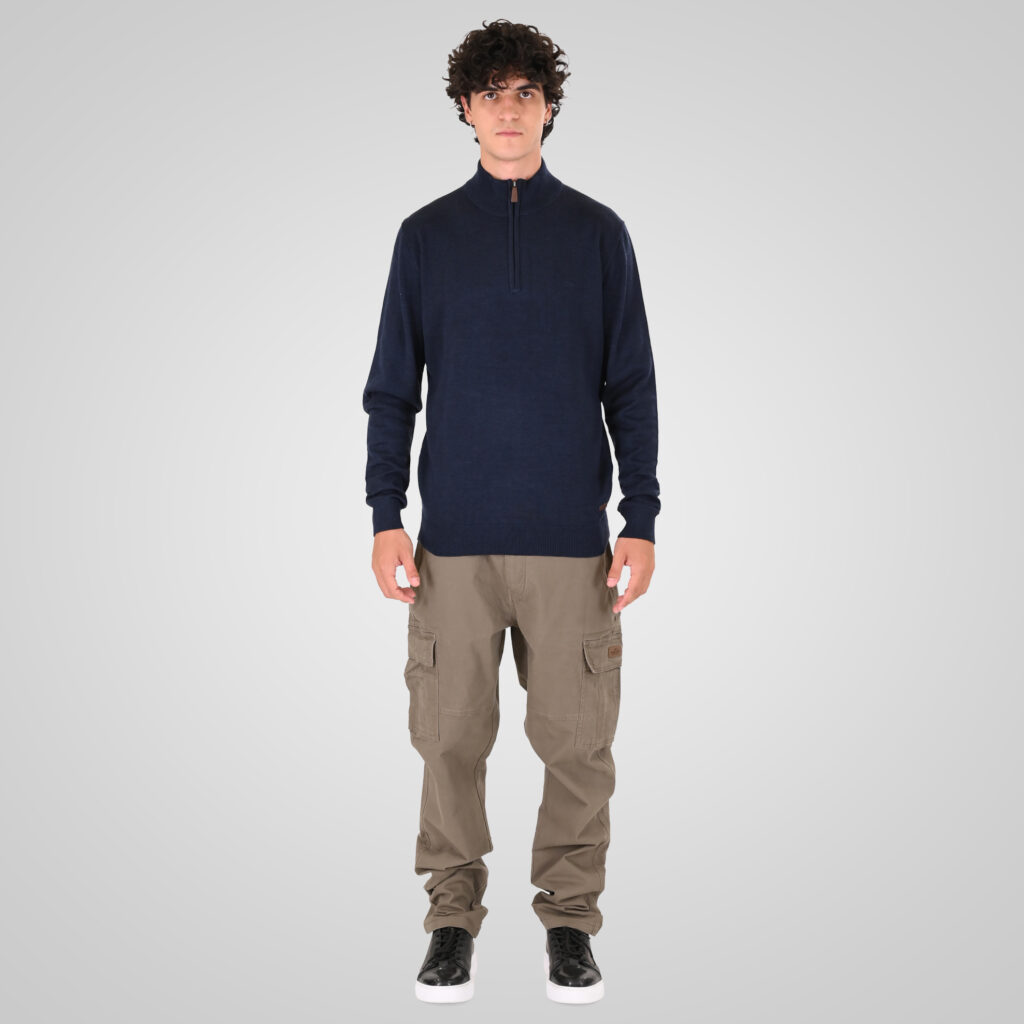 262KNIT-8071 KNITS HALF-ZIP WITH DENSE EMBROIDERY NAVY MELANGE