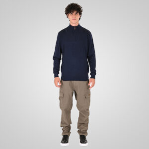 262KNIT-8071 KNITS HALF-ZIP WITH DENSE EMBROIDERY NAVY MELANGE