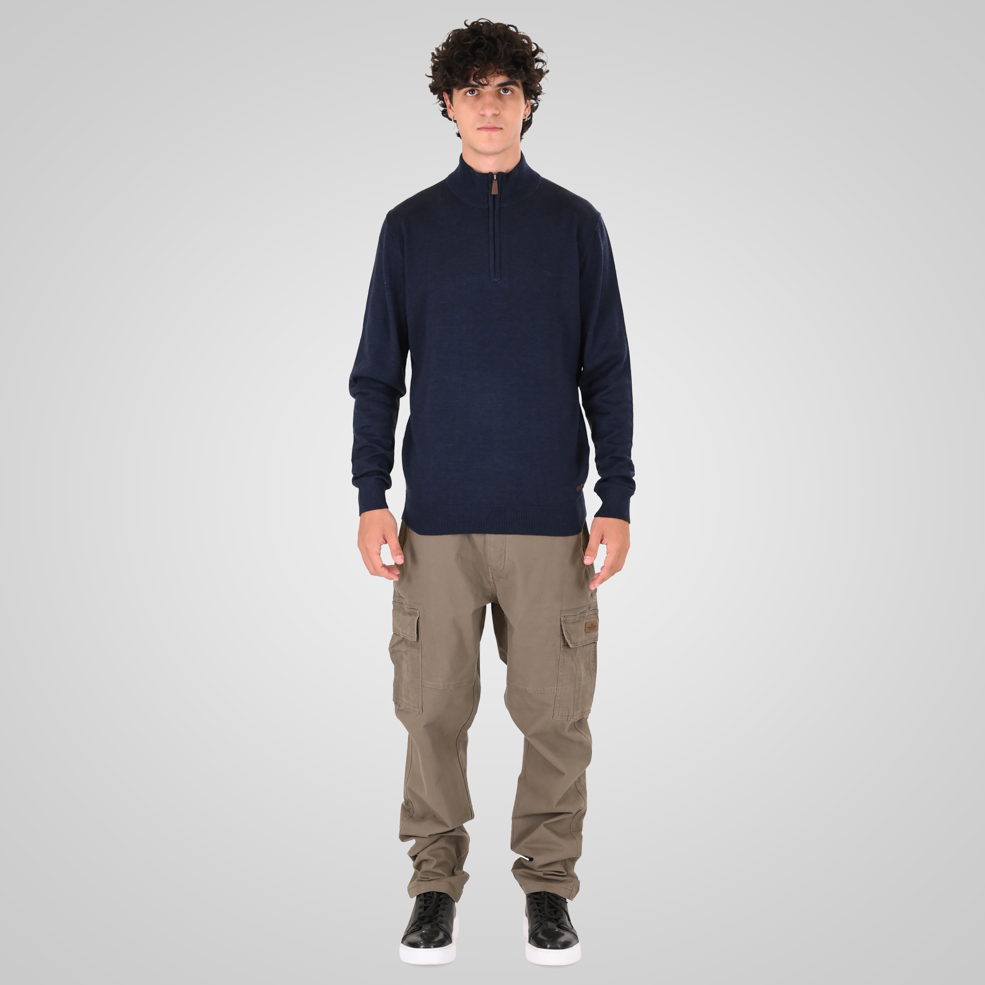 262KNIT-8071 KNITS HALF-ZIP WITH DENSE EMBROIDERY NAVY MELANGE - Image 2
