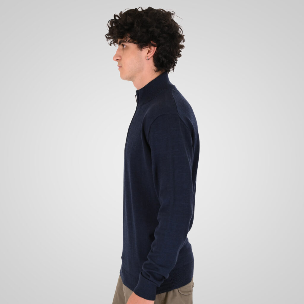 262KNIT-8071 KNITS HALF-ZIP WITH DENSE EMBROIDERY NAVY MELANGE