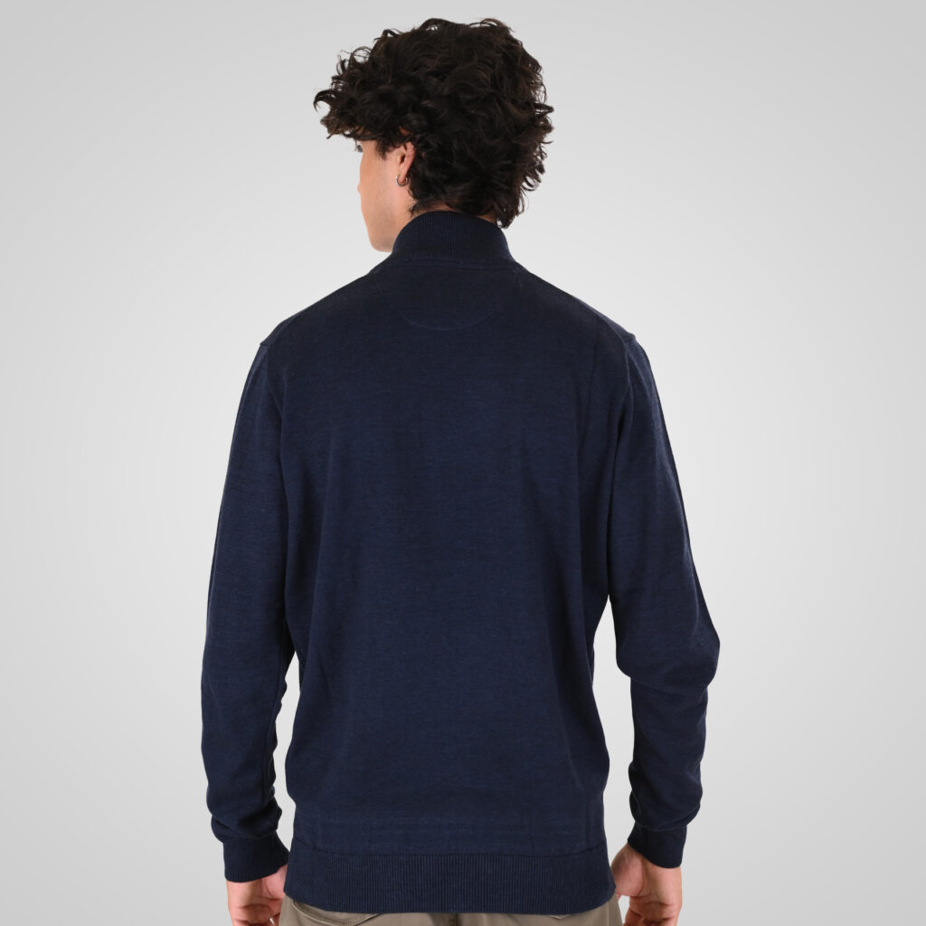 262KNIT-8071 KNITS HALF-ZIP WITH DENSE EMBROIDERY NAVY MELANGE