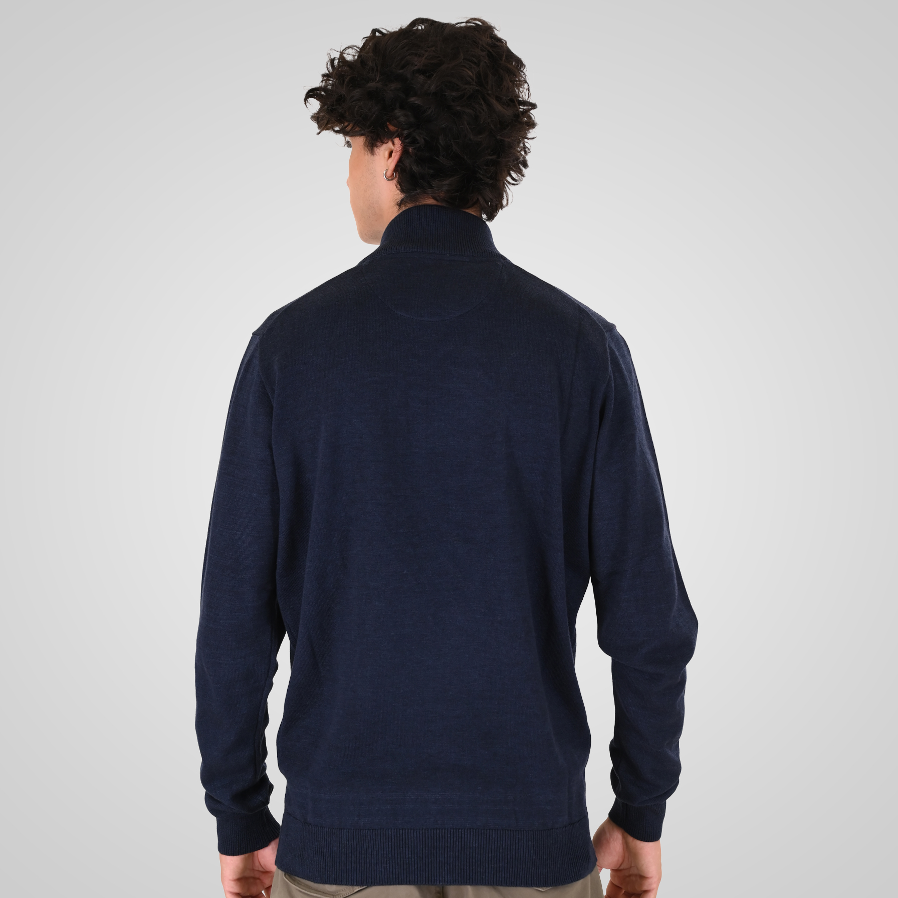 262KNIT-8071 KNITS HALF-ZIP WITH DENSE EMBROIDERY NAVY MELANGE - Image 4