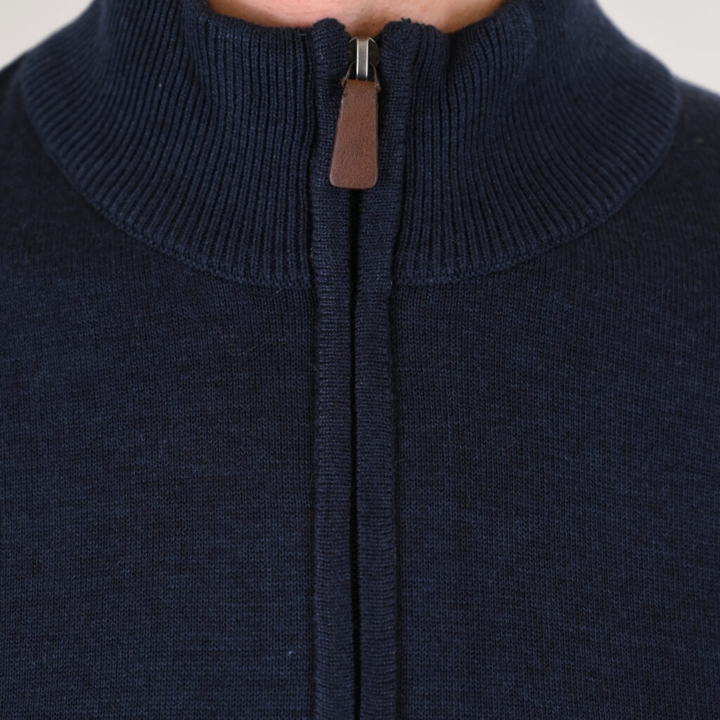 262KNIT-8071 KNITS HALF-ZIP WITH DENSE EMBROIDERY NAVY MELANGE