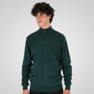 262KNIT-8071 KNITS HALF-ZIP WITH DENSE EMBROIDERY PINE MELANGE