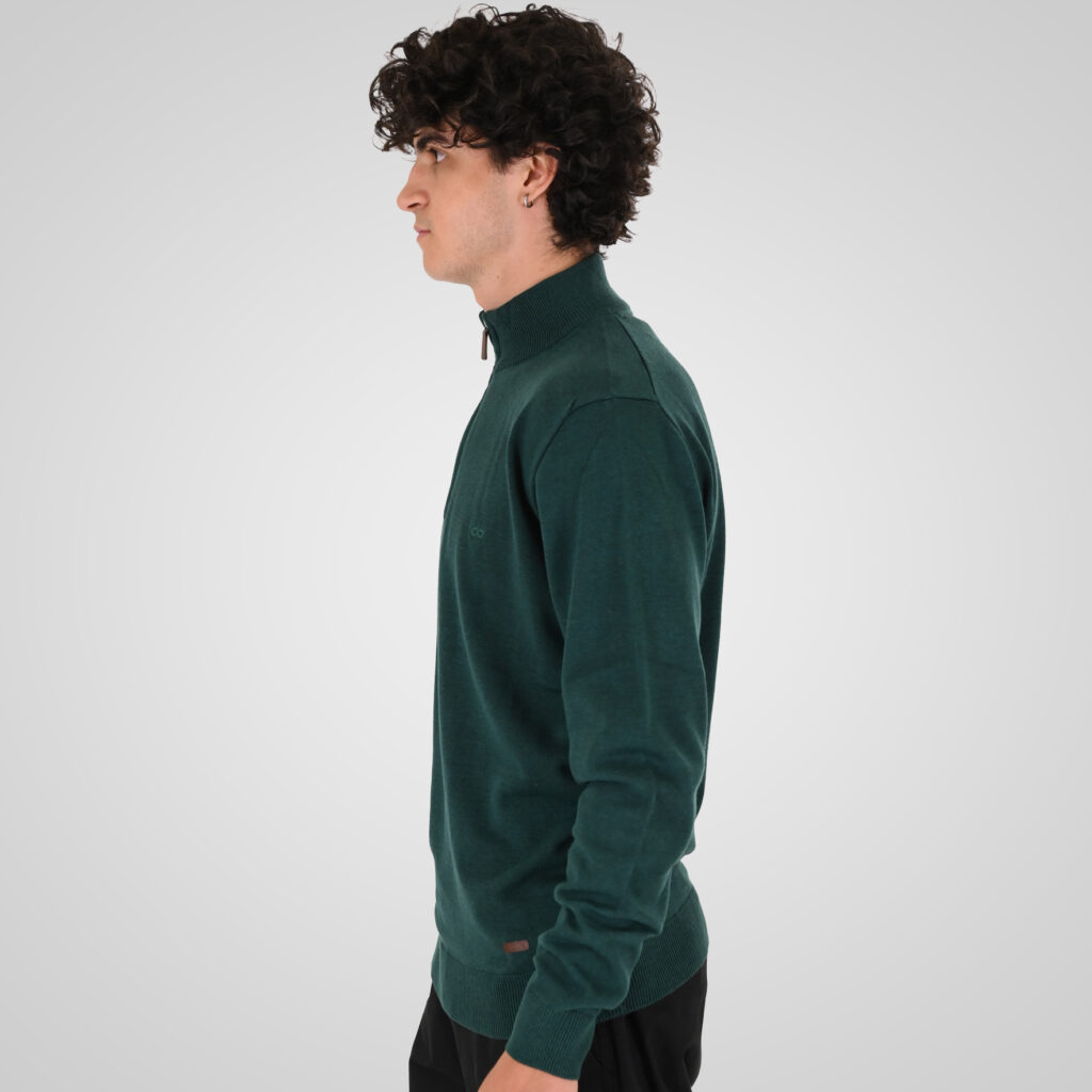 262KNIT-8071 KNITS HALF-ZIP WITH DENSE EMBROIDERY PINE MELANGE