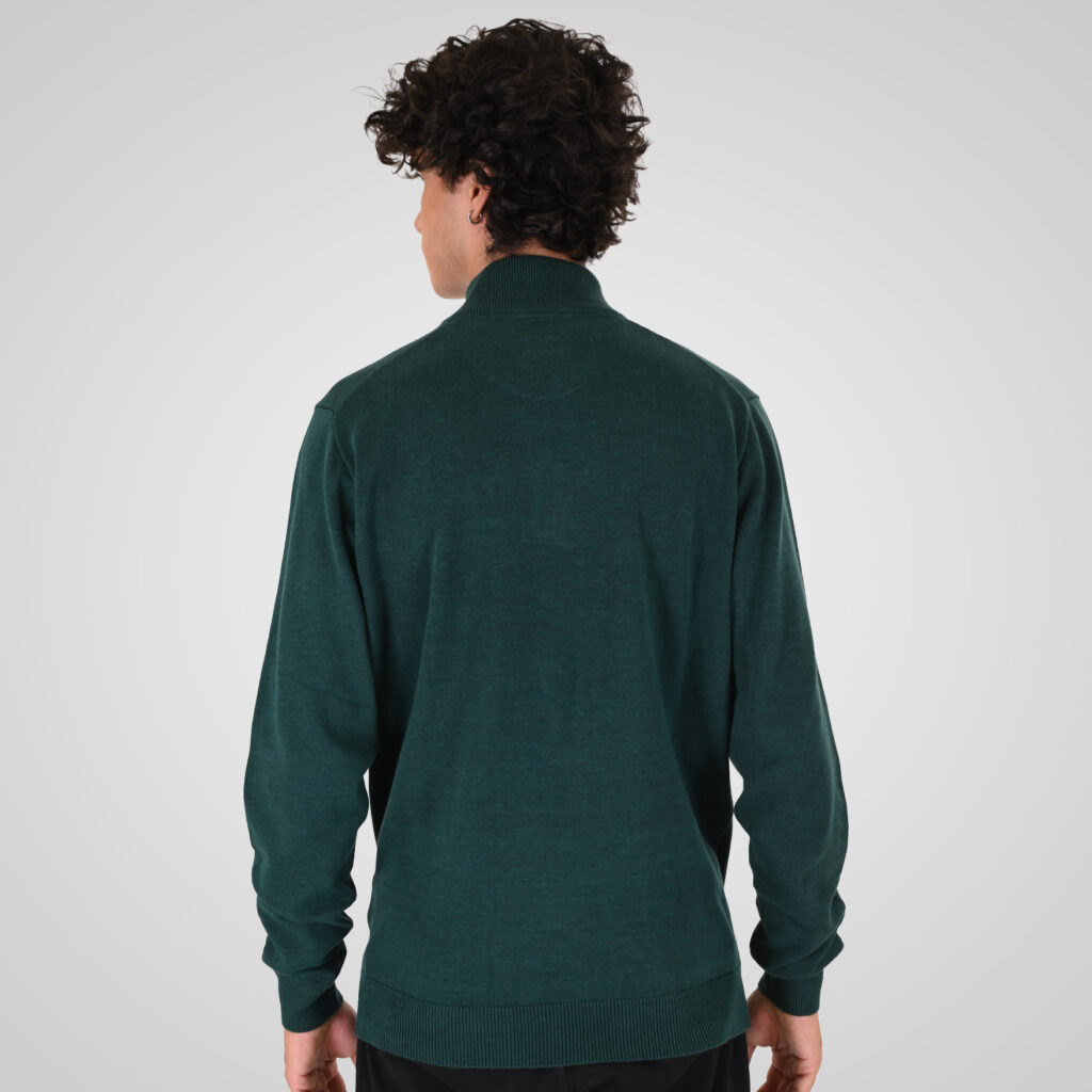 262KNIT-8071 KNITS HALF-ZIP WITH DENSE EMBROIDERY PINE MELANGE
