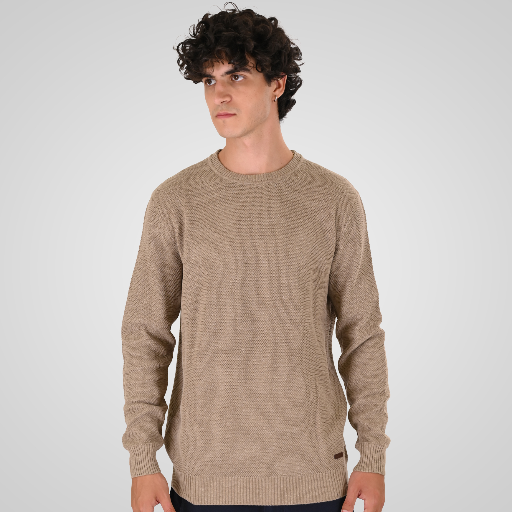 262KNIT-8075 KNITS CREWNECK (SPECIAL KNITTING) BEIGE MELANGE - Image 1