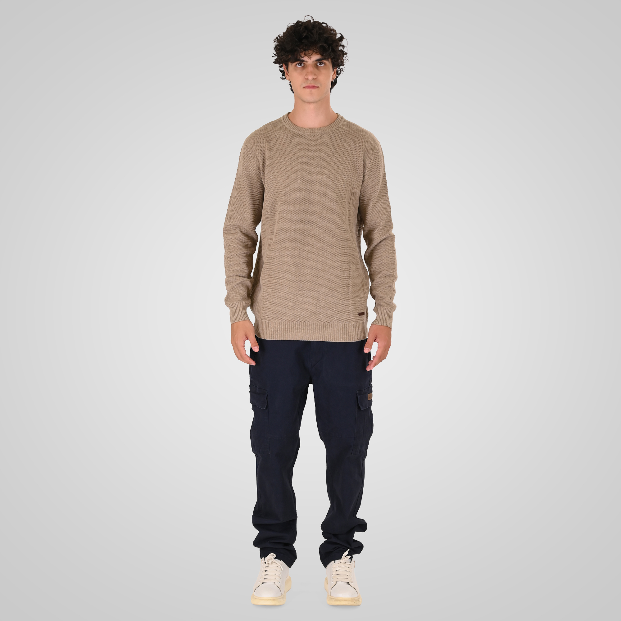 262KNIT-8075 KNITS CREWNECK (SPECIAL KNITTING) BEIGE MELANGE - Image 2