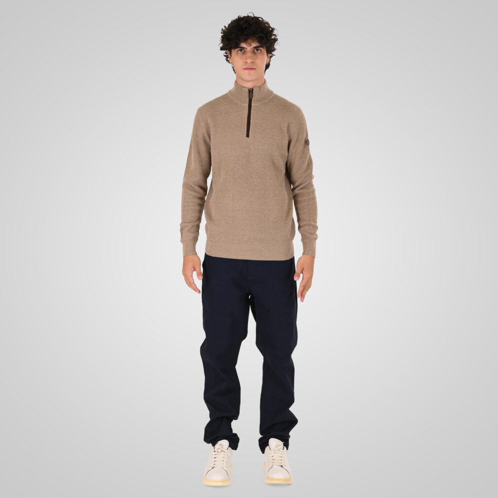 262KNIT-8076 KNITS HALF-ZIP (SPECIAL KNITTING) BEIGE MELANGE