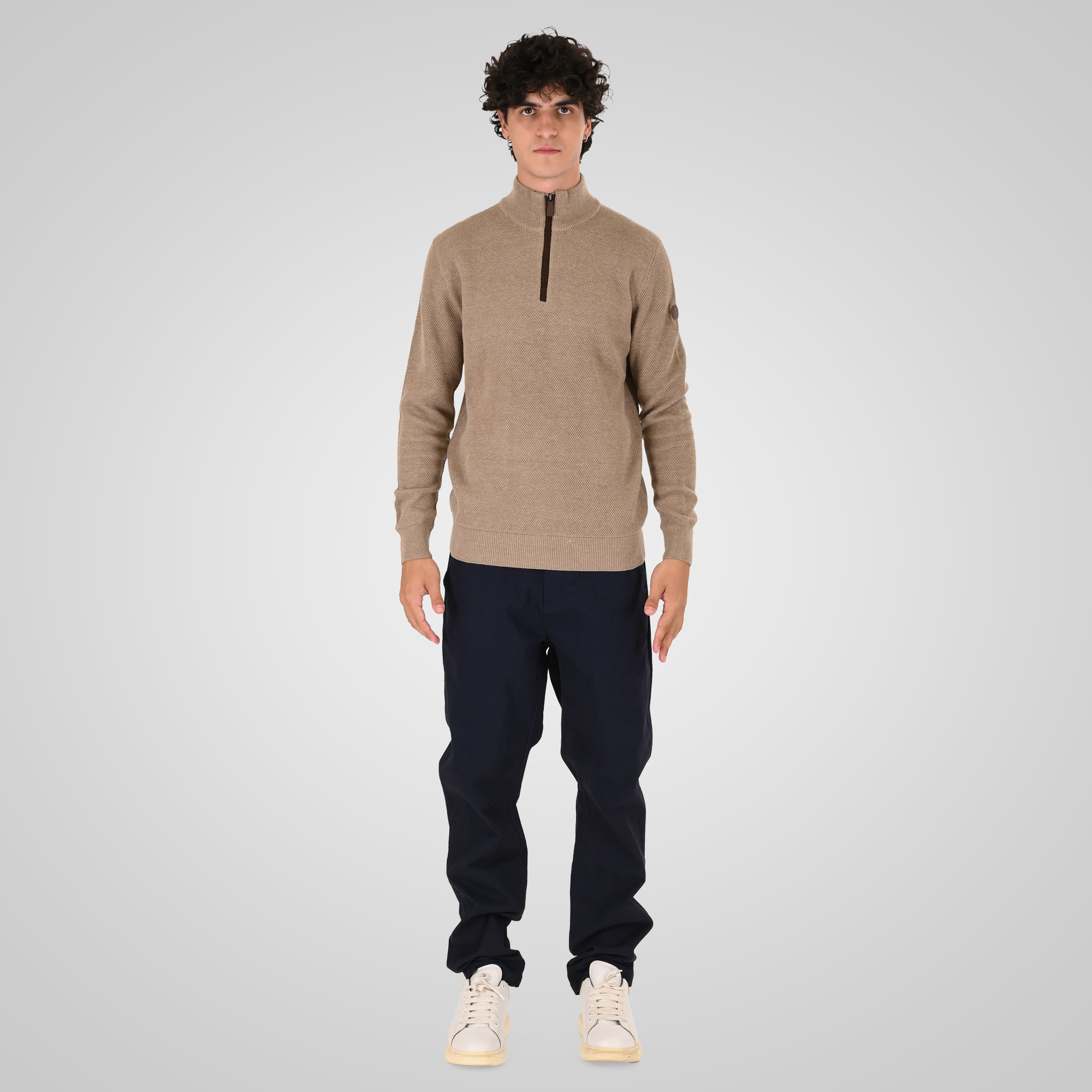 262KNIT-8076 KNITS HALF-ZIP (SPECIAL KNITTING) BEIGE MELANGE - Image 2