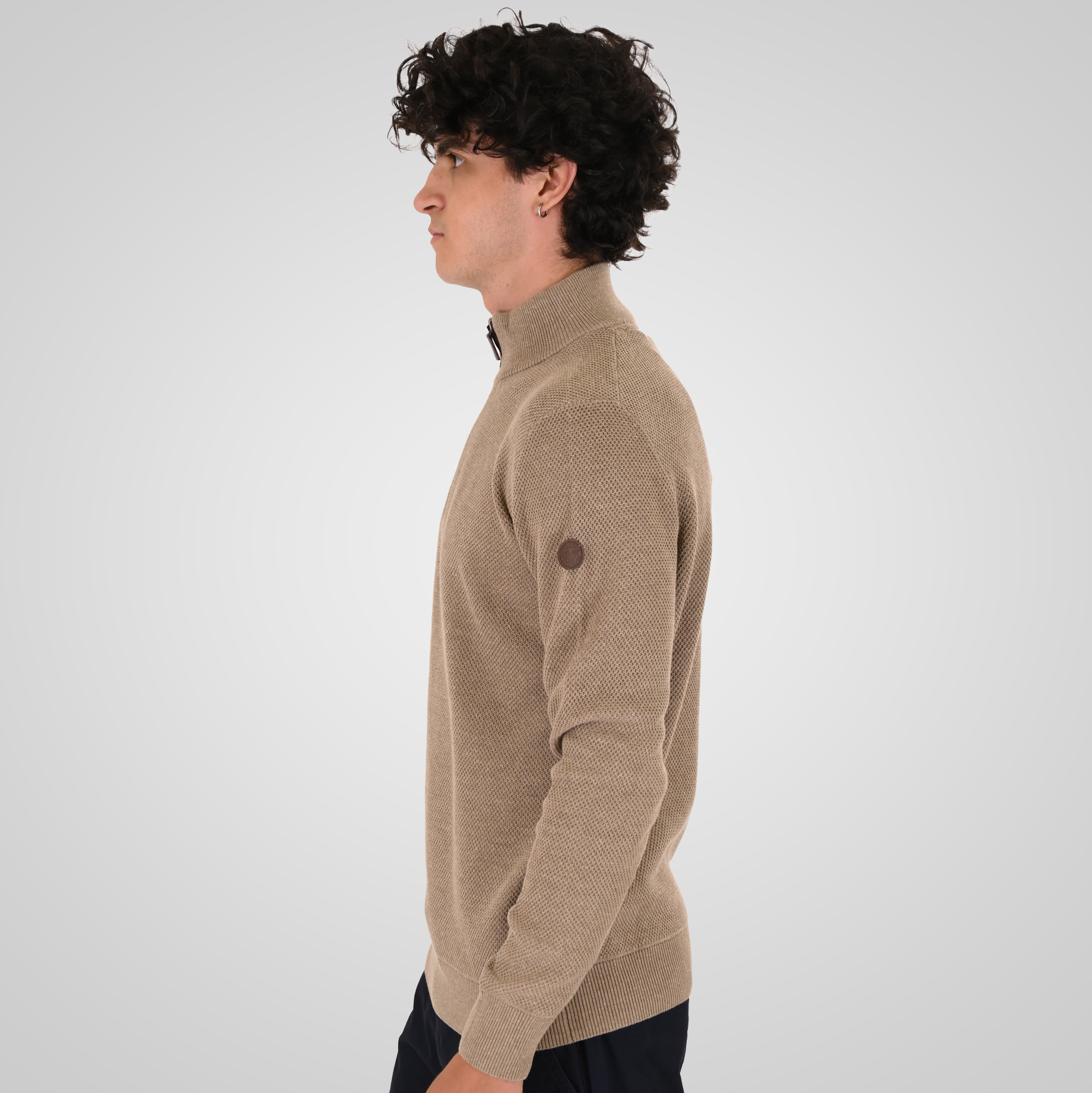 262KNIT-8076 KNITS HALF-ZIP (SPECIAL KNITTING) BEIGE MELANGE - Image 3