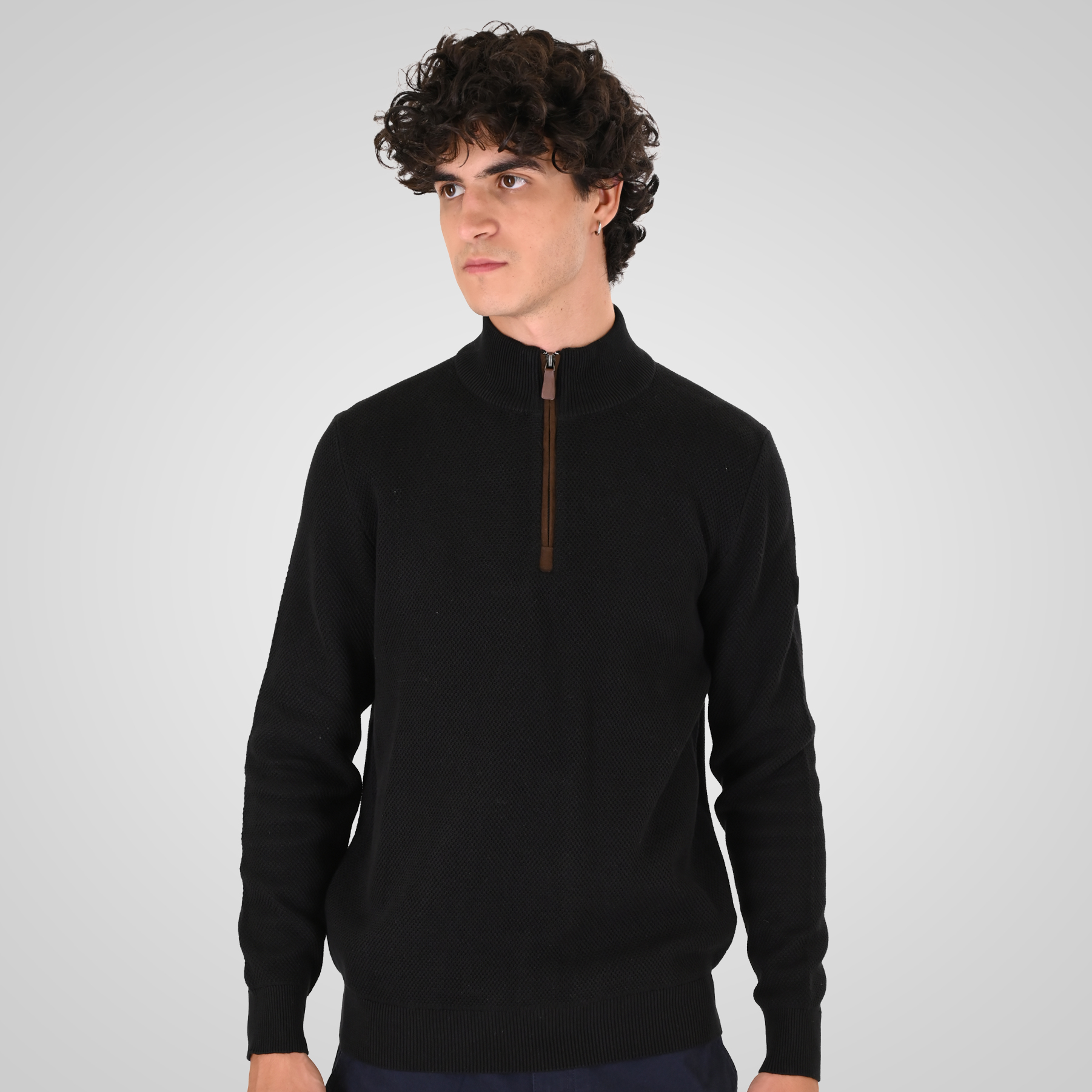 262KNIT-8076 KNITS HALF-ZIP (SPECIAL KNITTING) BLACK - Image 1