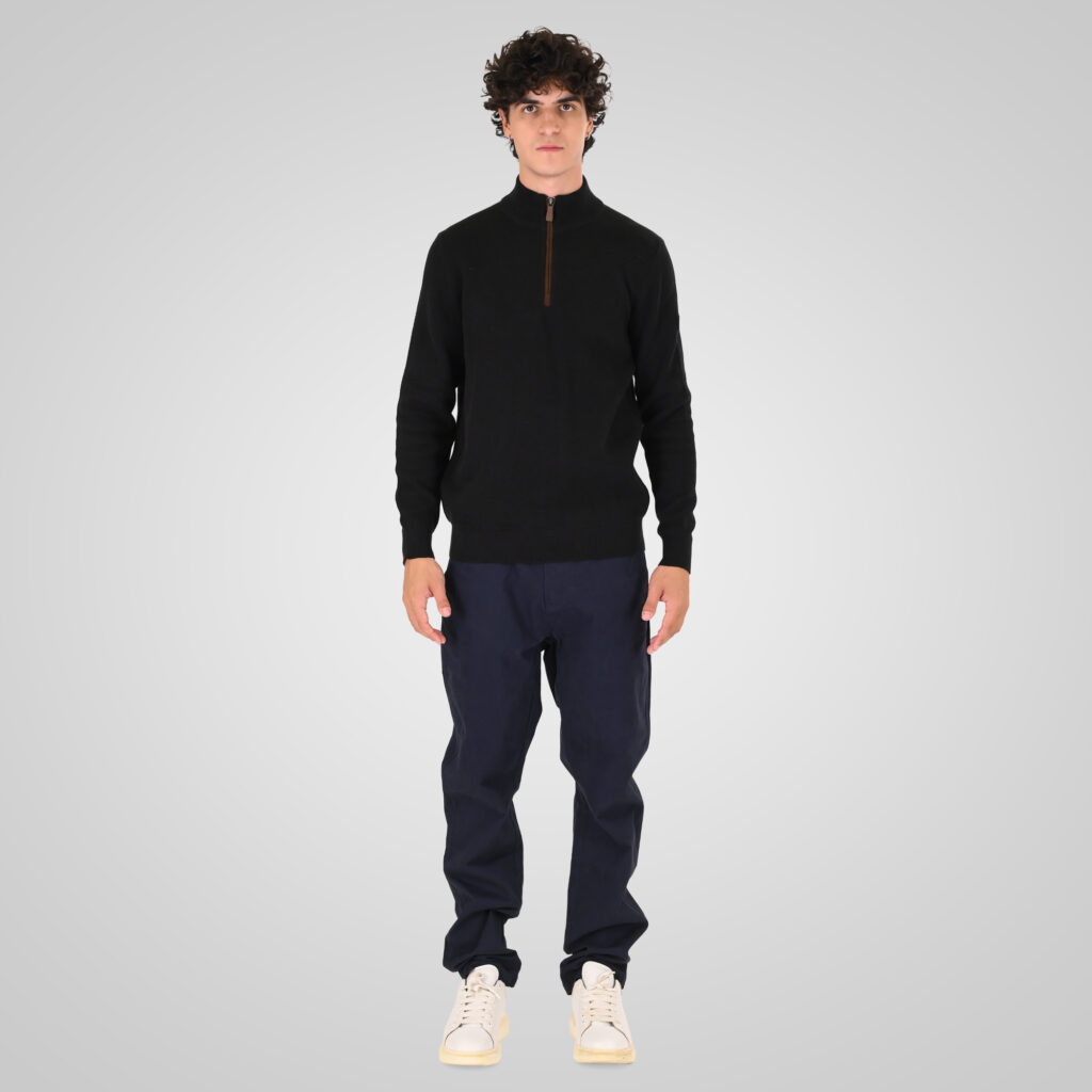 262KNIT-8076 KNITS HALF-ZIP (SPECIAL KNITTING) BLACK