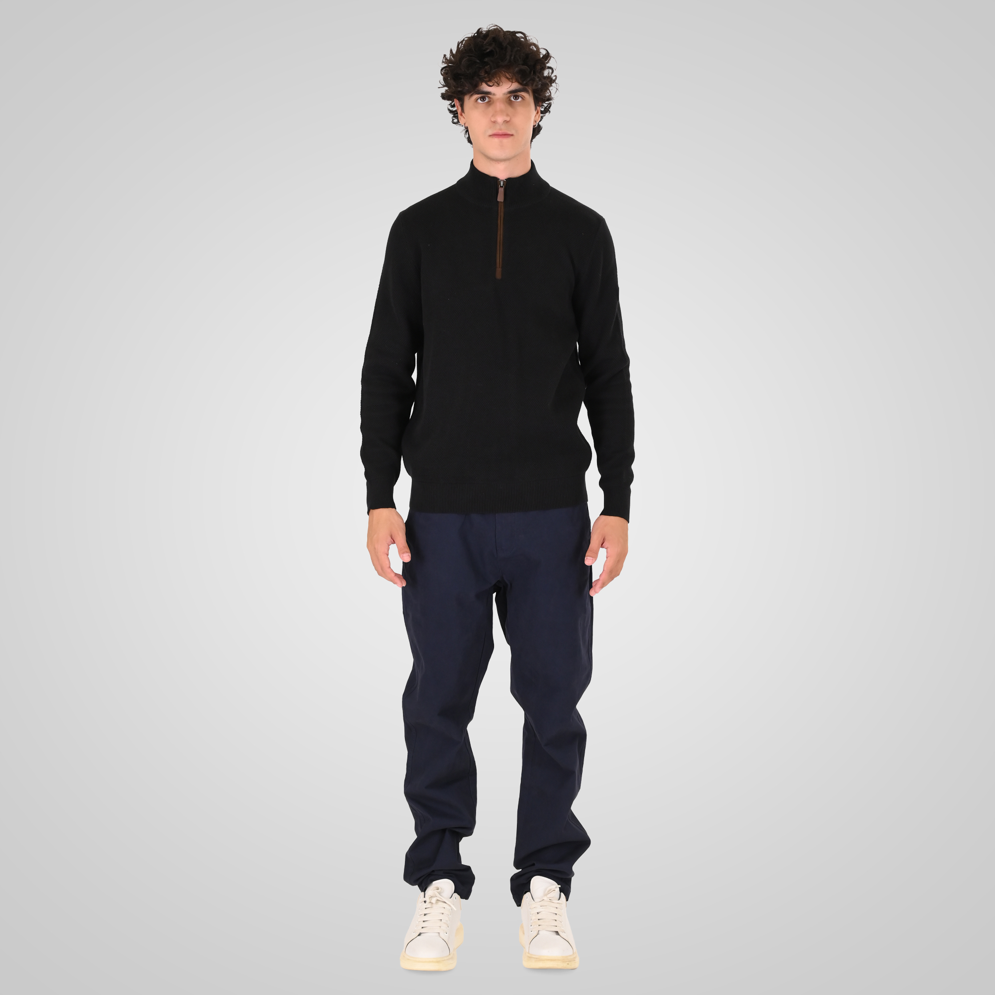 262KNIT-8076 KNITS HALF-ZIP (SPECIAL KNITTING) BLACK - Image 2