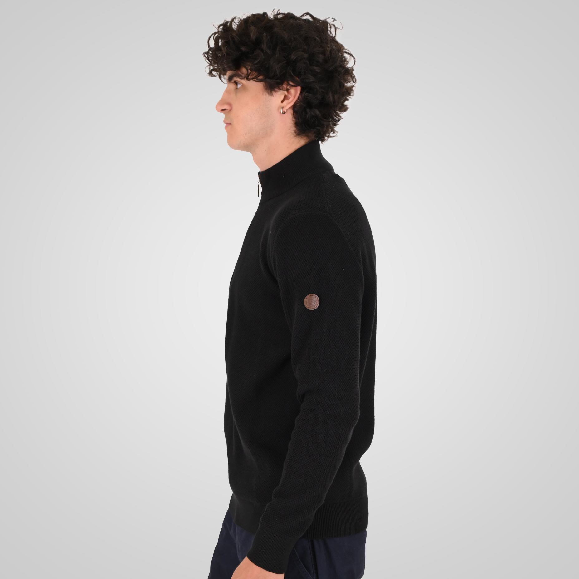 262KNIT-8076 KNITS HALF-ZIP (SPECIAL KNITTING) BLACK - Image 3