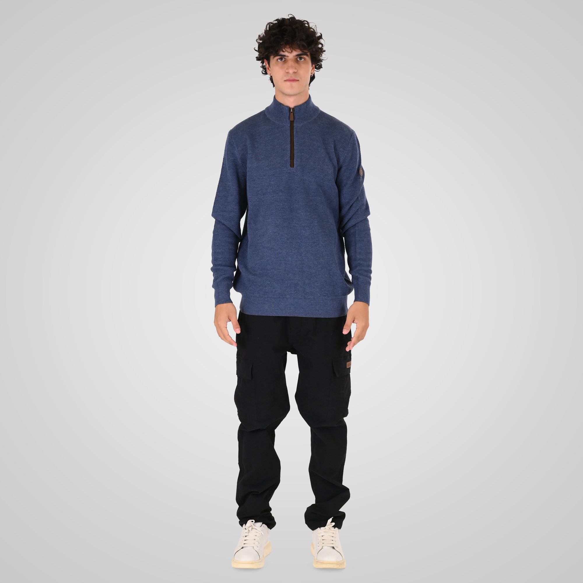 262KNIT-8076 KNITS HALF-ZIP (SPECIAL KNITTING) INDIGO - Image 2