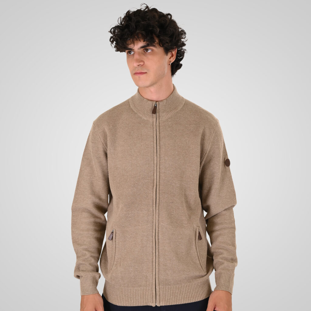262KNIT-8077 KNITS FULL-ZIP (SPECIAL KNITTING) BEIGE MELANGE