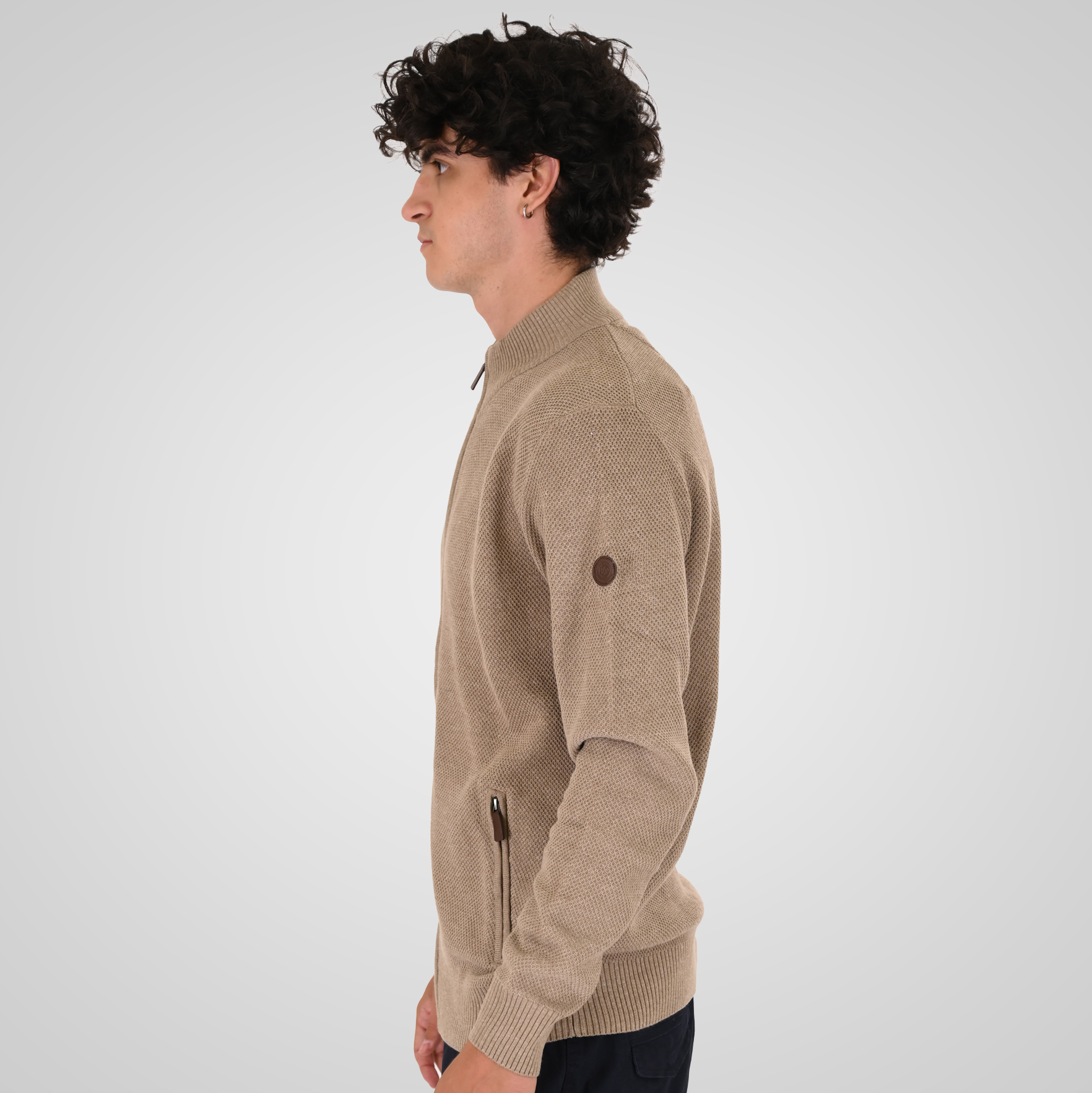 262KNIT-8077 KNITS FULL-ZIP (SPECIAL KNITTING) BEIGE MELANGE - Image 3