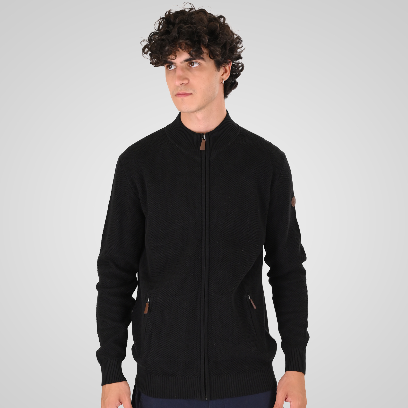 262KNIT-8077 KNITS FULL-ZIP (SPECIAL KNITTING) BLACK - Image 1
