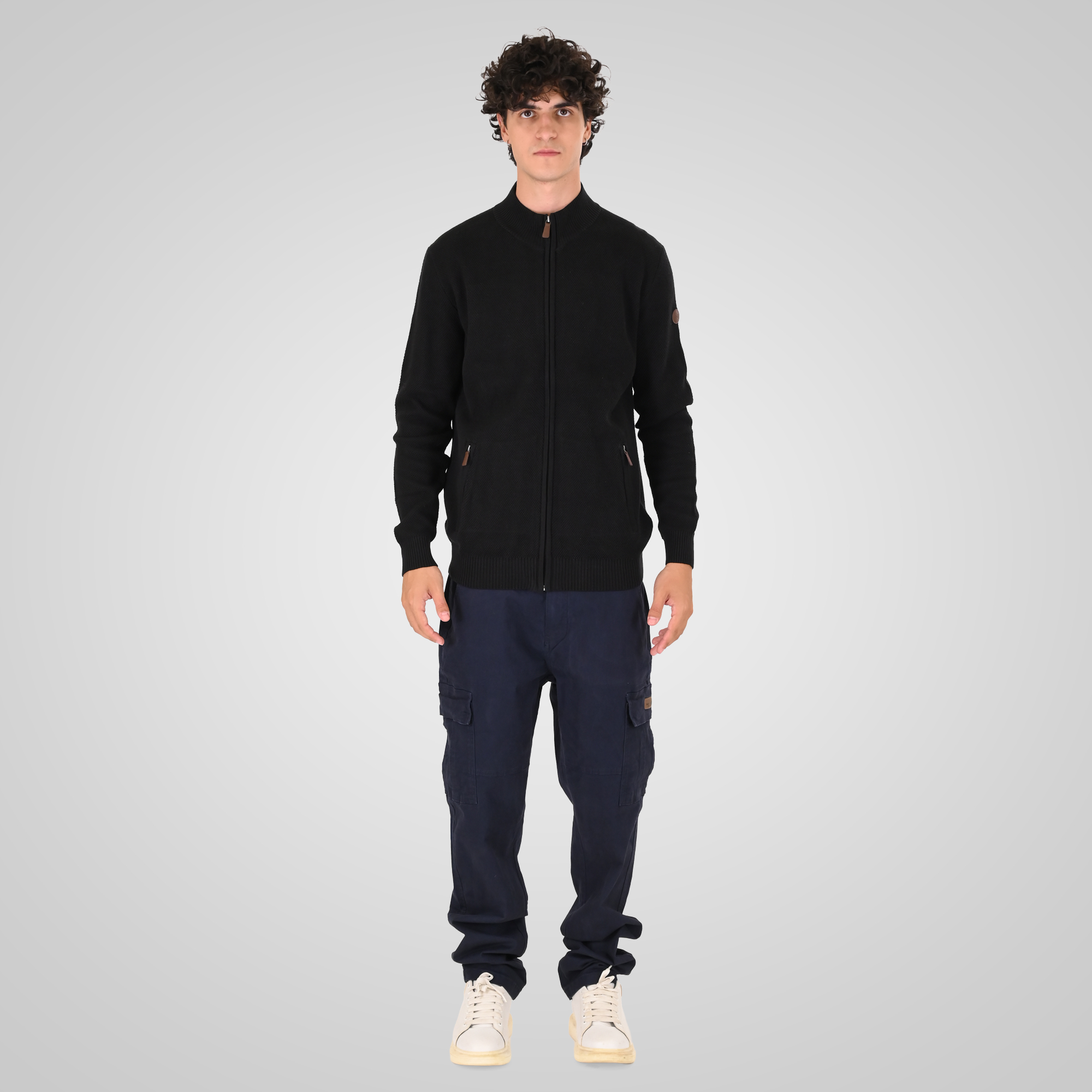 262KNIT-8077 KNITS FULL-ZIP (SPECIAL KNITTING) BLACK - Image 2