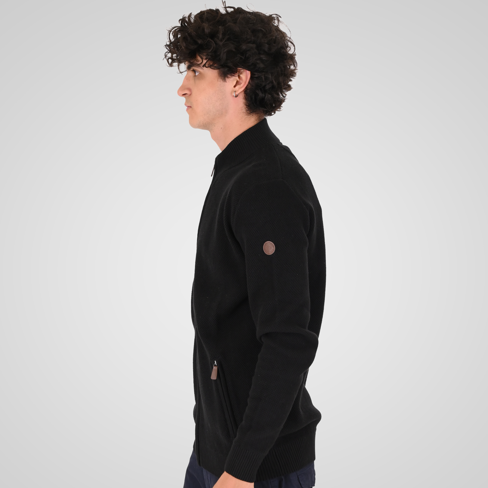 262KNIT-8077 KNITS FULL-ZIP (SPECIAL KNITTING) BLACK - Image 3
