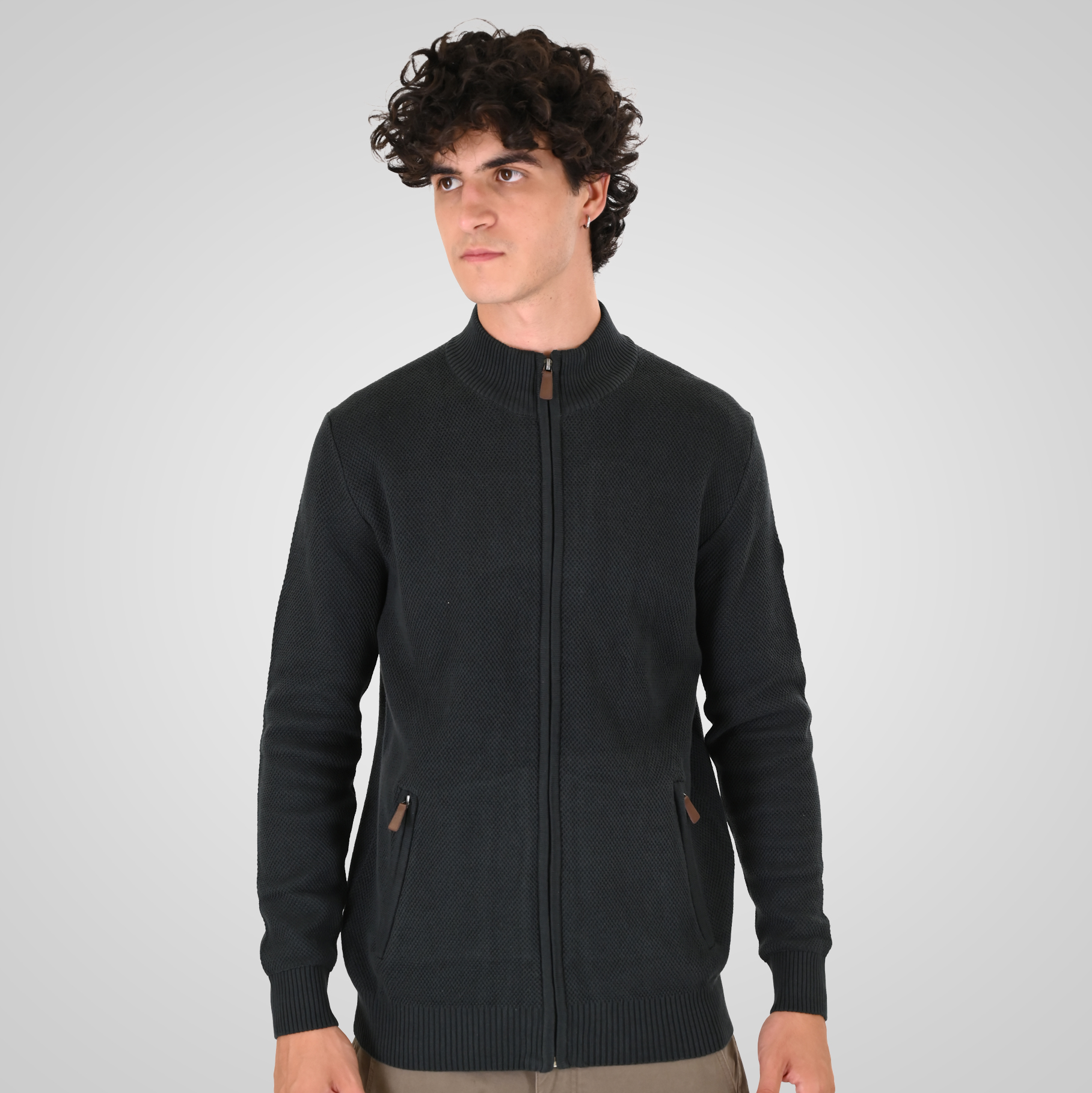 262KNIT-8077 KNITS FULL-ZIP (SPECIAL KNITTING) DEEP FOREST - Image 1