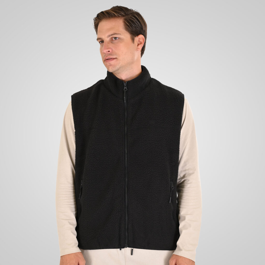 262MFT-7086 SHERPA SLEEVELESS FULL ZIP WITH CHEST EMBROIDERY BLACK
