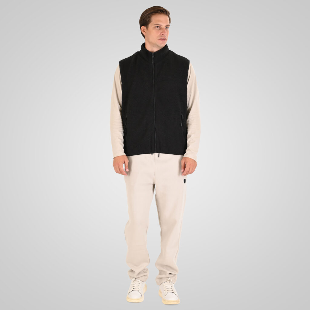 262MFT-7086 SHERPA SLEEVELESS FULL ZIP WITH CHEST EMBROIDERY BLACK