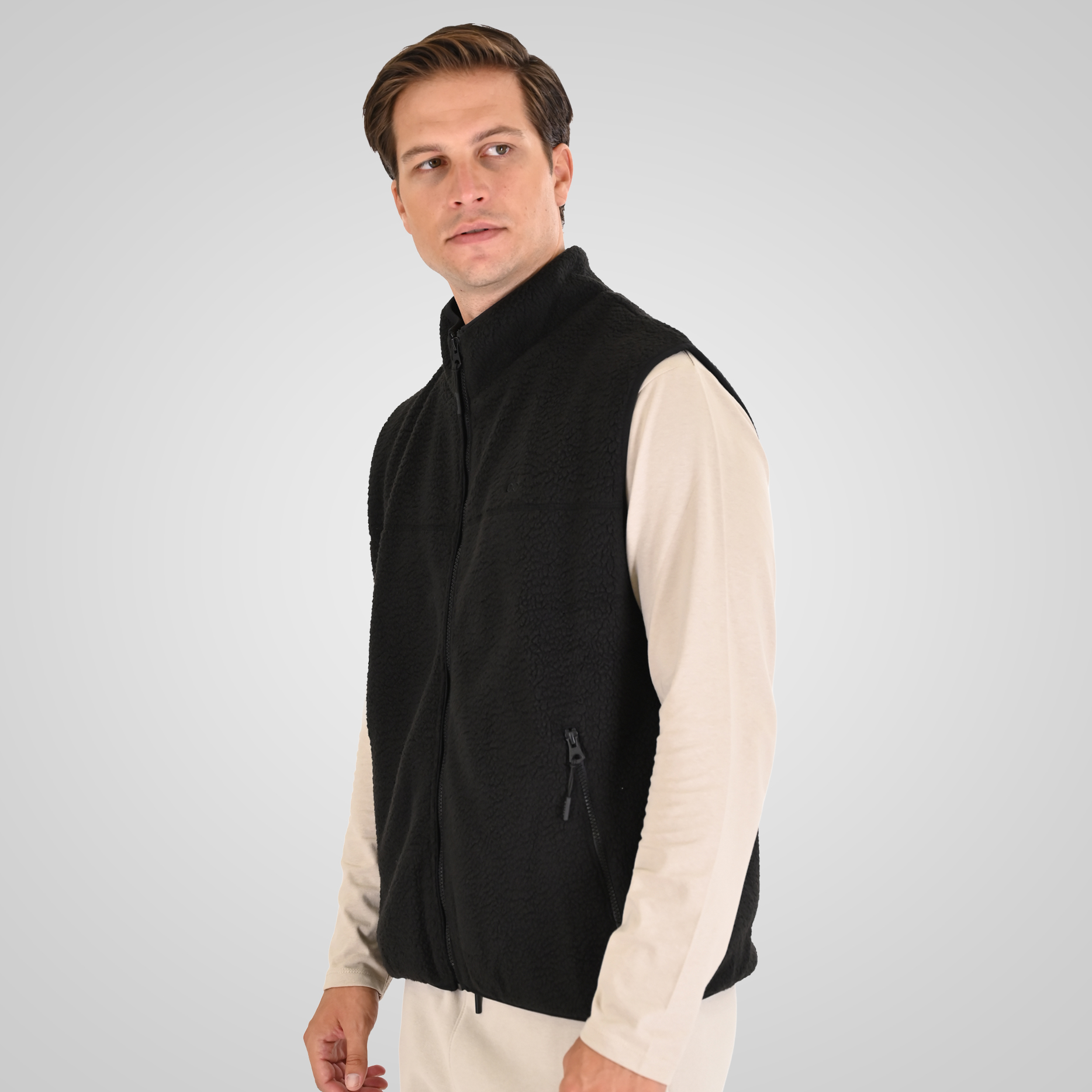 262MFT-7086 SHERPA SLEEVELESS FULL ZIP WITH CHEST EMBROIDERY BLACK - Image 3
