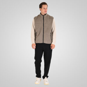 262MFT-7086 SHERPA SLEEVELESS FULL ZIP WITH CHEST EMBROIDERY TAUPE
