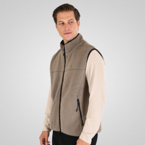 262MFT-7086 SHERPA SLEEVELESS FULL ZIP WITH CHEST EMBROIDERY TAUPE - Image 3