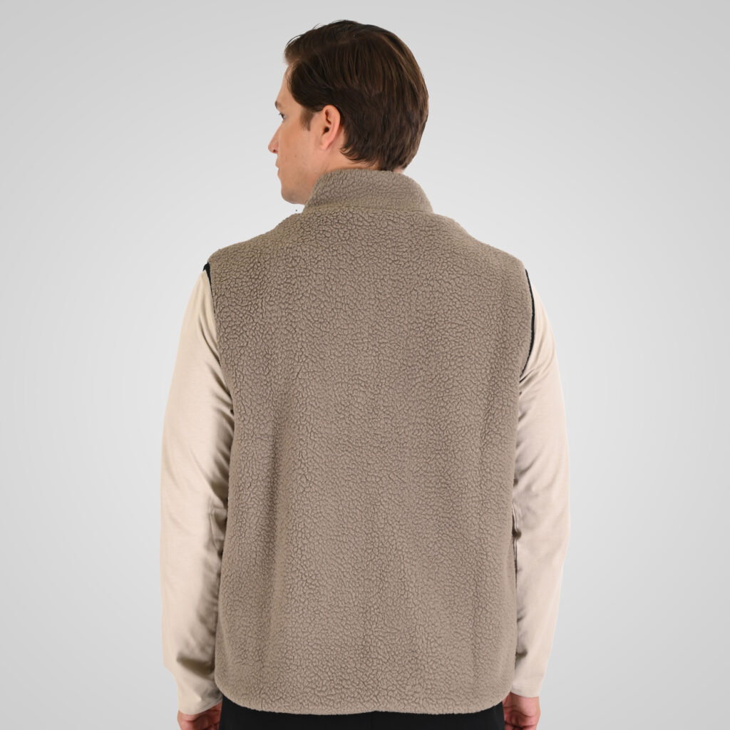 262MFT-7086 SHERPA SLEEVELESS FULL ZIP WITH CHEST EMBROIDERY TAUPE