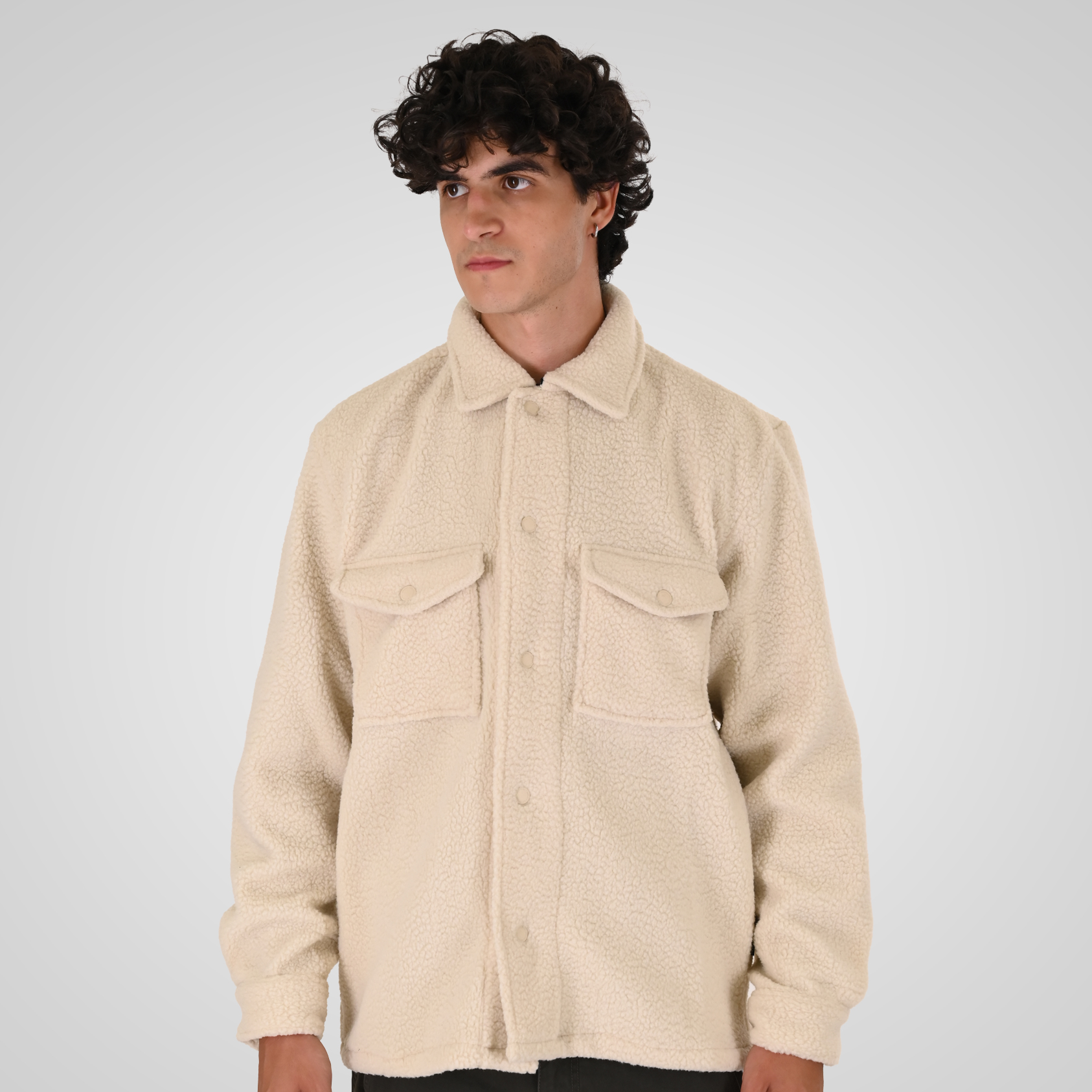 262MFT-7087 SHERPA OVERSHIRT WITH CHEST POCKETS OFF WHITE - Image 1