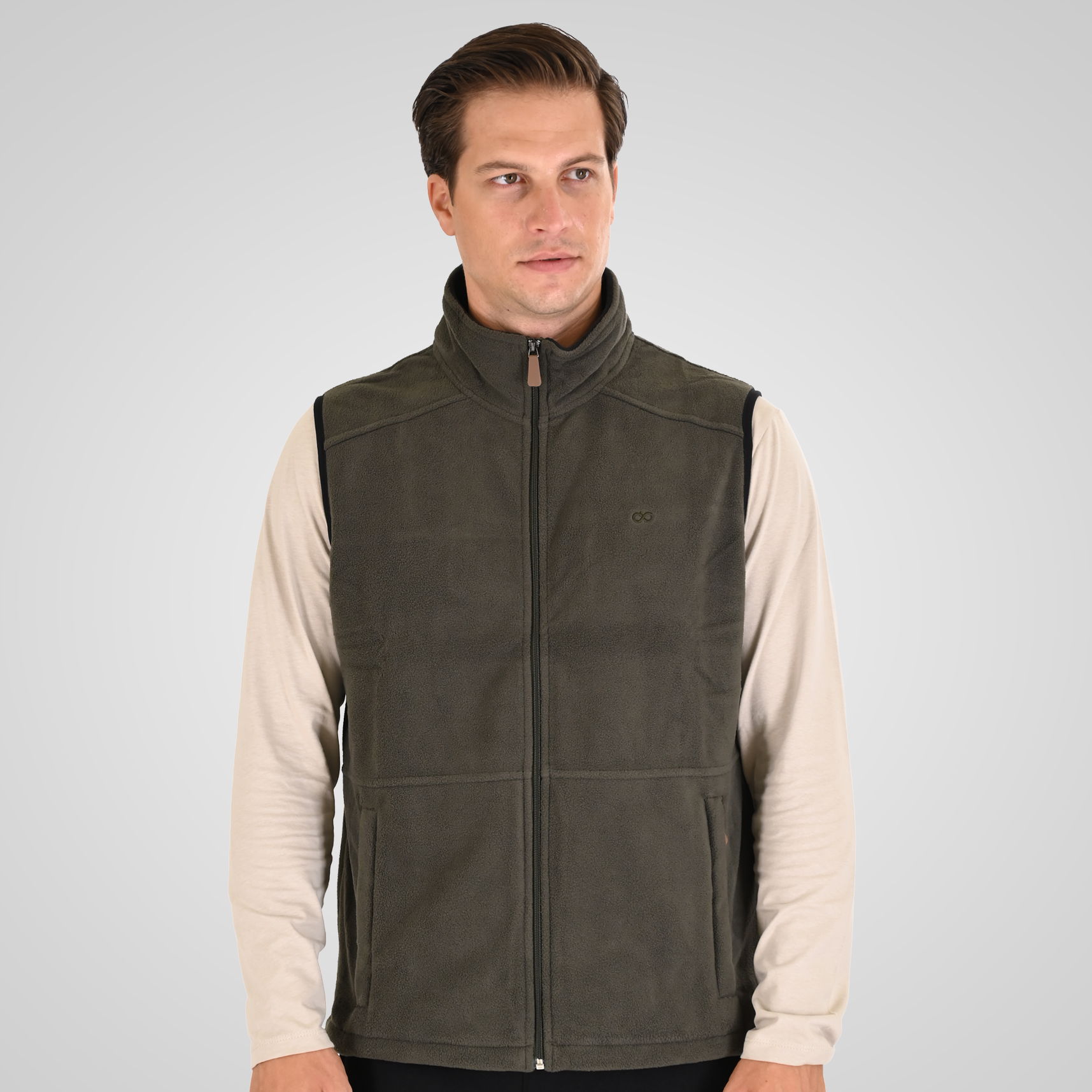 262MFT-7089 SLEEVELESS POLAR FLEECE TOP FULL-ZIP KHAKI - Image 1