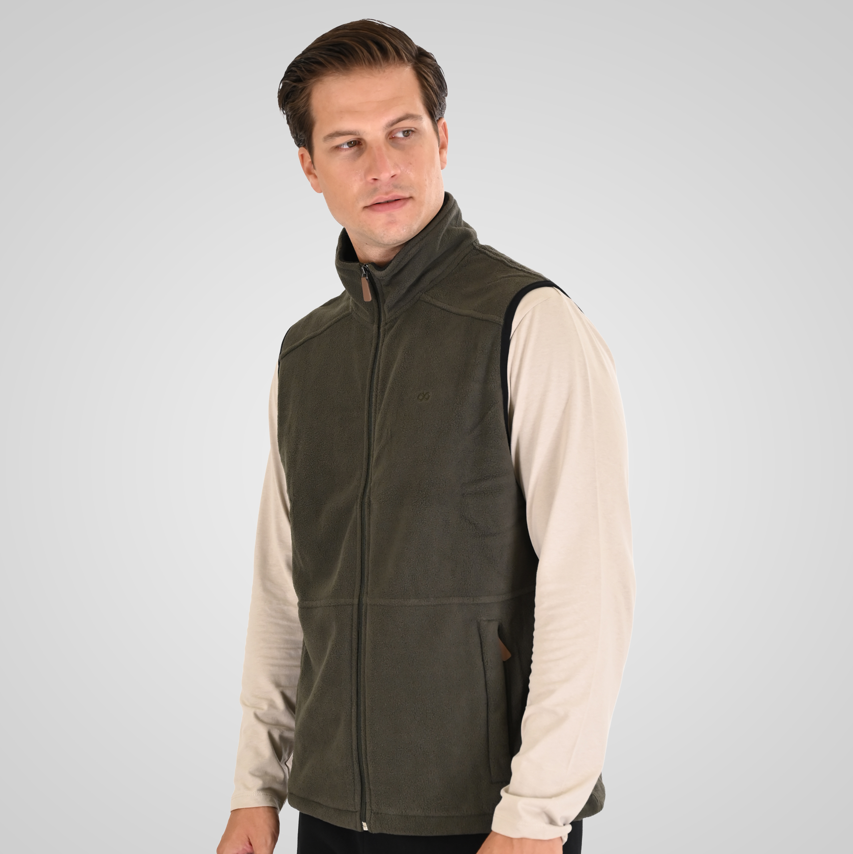 262MFT-7089 SLEEVELESS POLAR FLEECE TOP FULL-ZIP KHAKI - Image 3