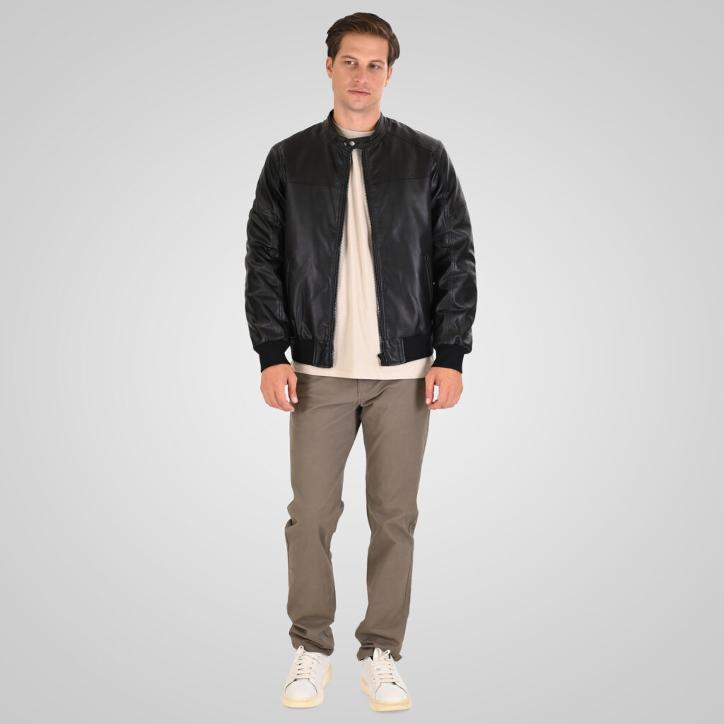 262MLJK-2110 BOMBER JACKETS PU LEATHER BLACK
