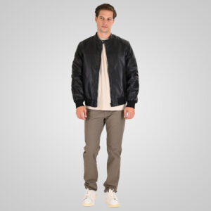 262MLJK-2110 BOMBER JACKETS PU LEATHER BLACK