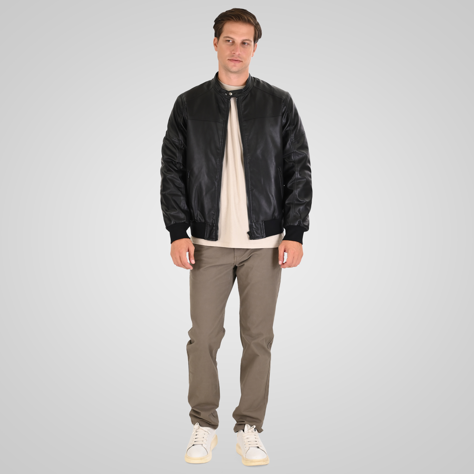 262MLJK-2110 BOMBER JACKETS PU LEATHER BLACK - Image 2