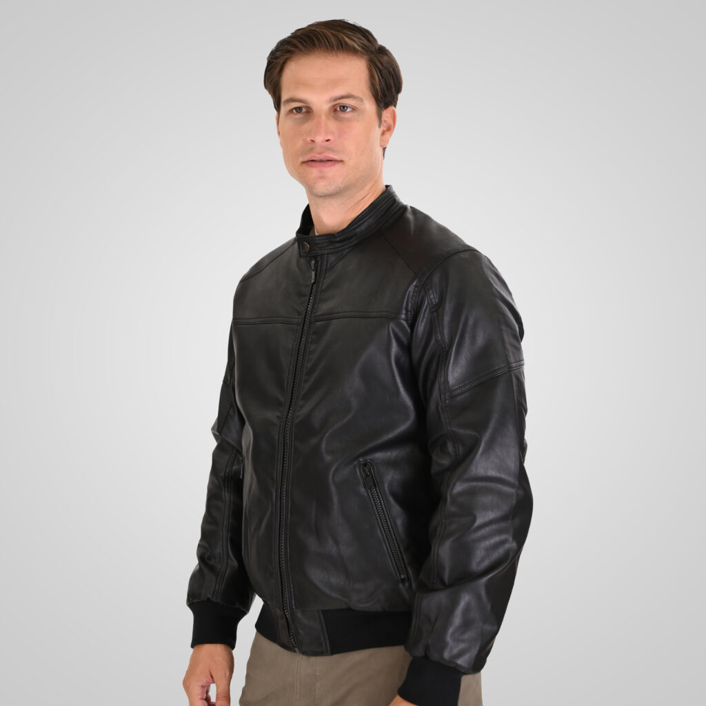 262MLJK-2110 BOMBER JACKETS PU LEATHER BLACK