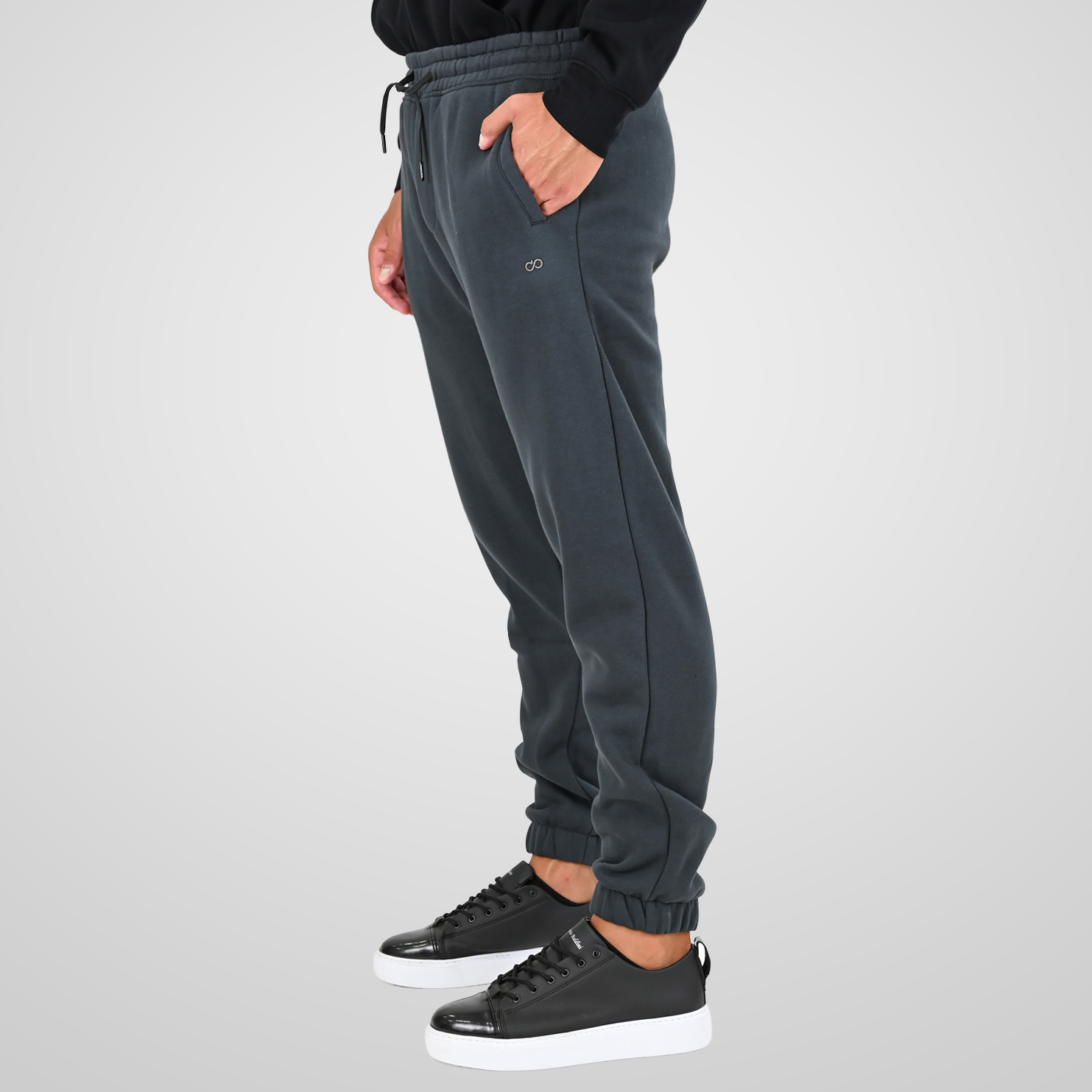 262MPAN-6055 JOGGER PANTS WITH ELASTIC WAISTBAND AND HEM WITH DENSE EMBROIDERY (BRUSHED FLEECE) ANTHRACITE - Image 3
