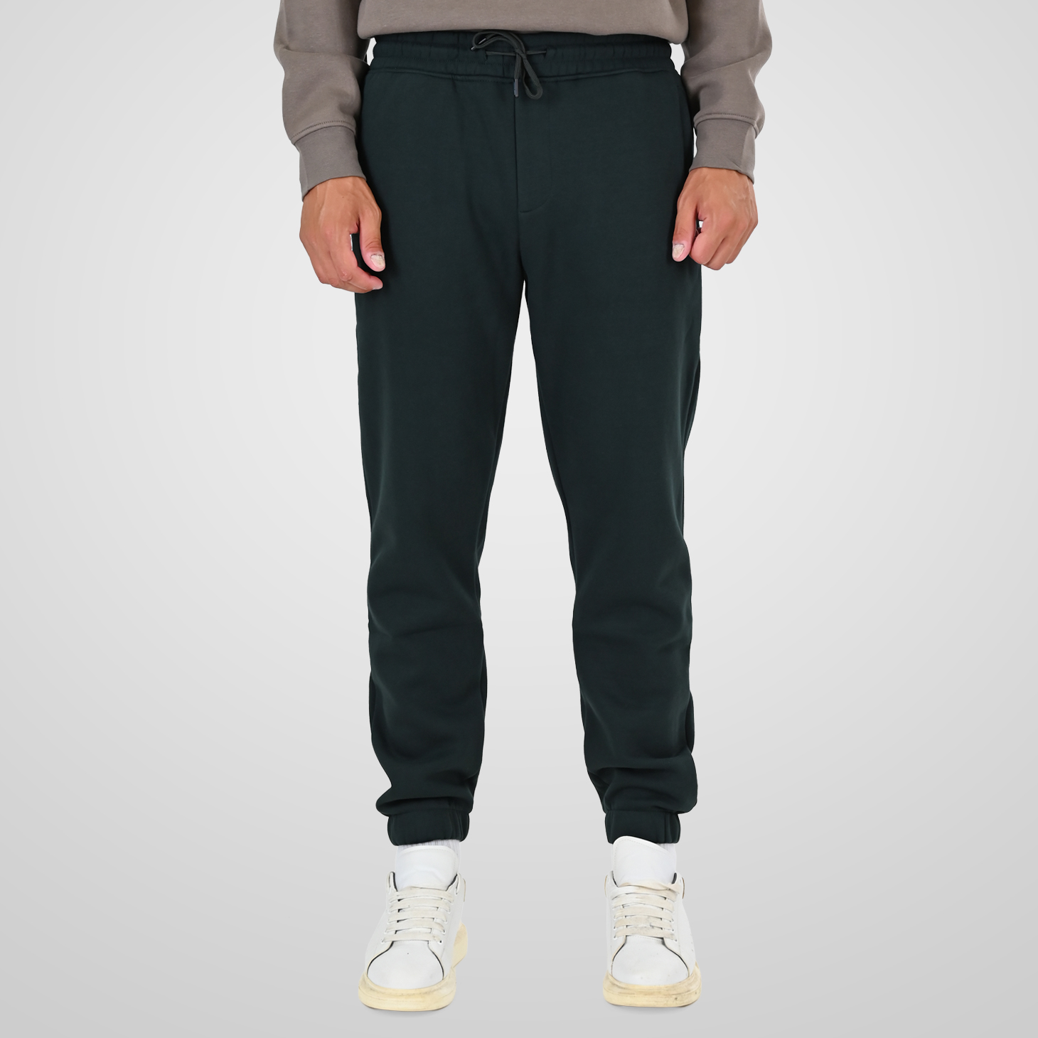 262MPAN-6055 JOGGER PANTS WITH ELASTIC WAISTBAND AND HEM WITH DENSE EMBROIDERY (BRUSHED FLEECE) FOREST GREEN - Image 1