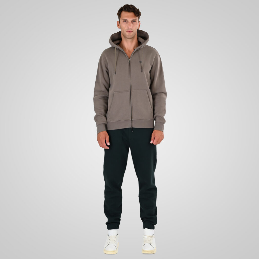 262MPAN-6055 JOGGER PANTS WITH ELASTIC WAISTBAND AND HEM WITH DENSE EMBROIDERY (BRUSHED FLEECE) FOREST GREEN
