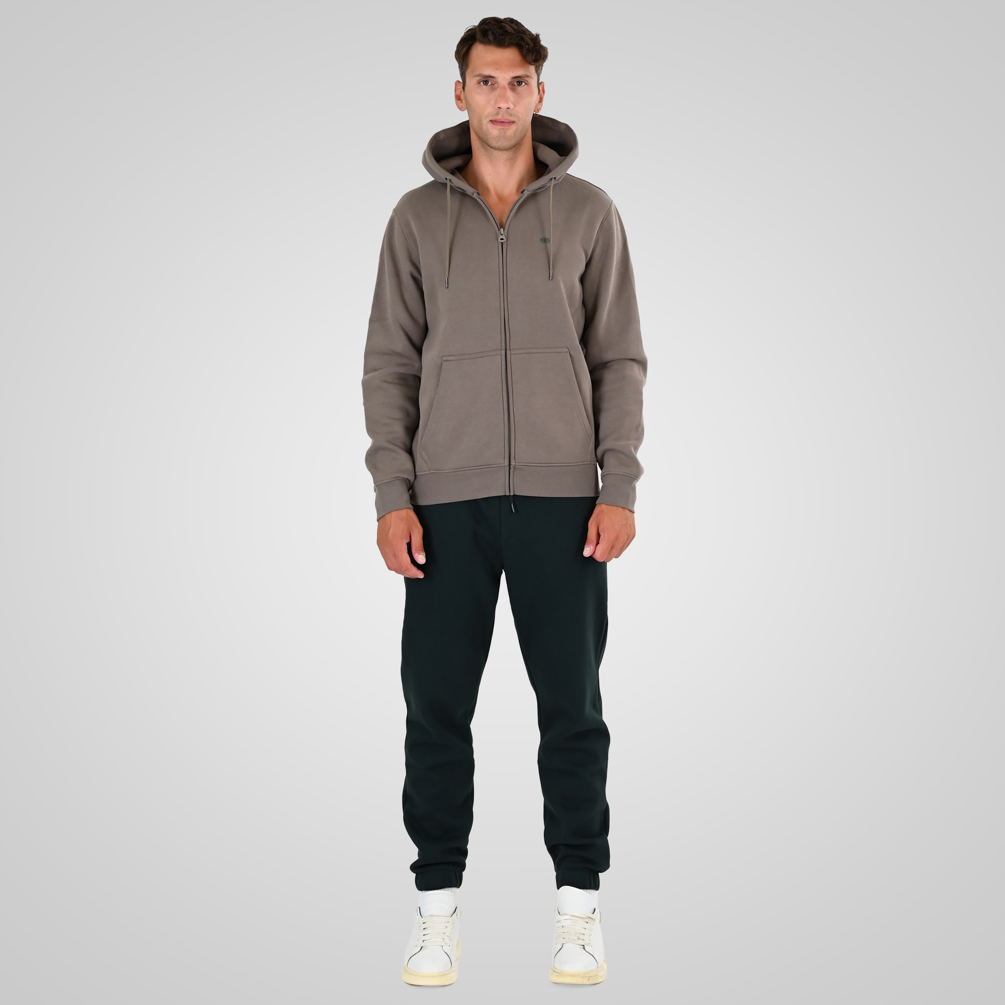 262MPAN-6055 JOGGER PANTS WITH ELASTIC WAISTBAND AND HEM WITH DENSE EMBROIDERY (BRUSHED FLEECE) FOREST GREEN - Image 2