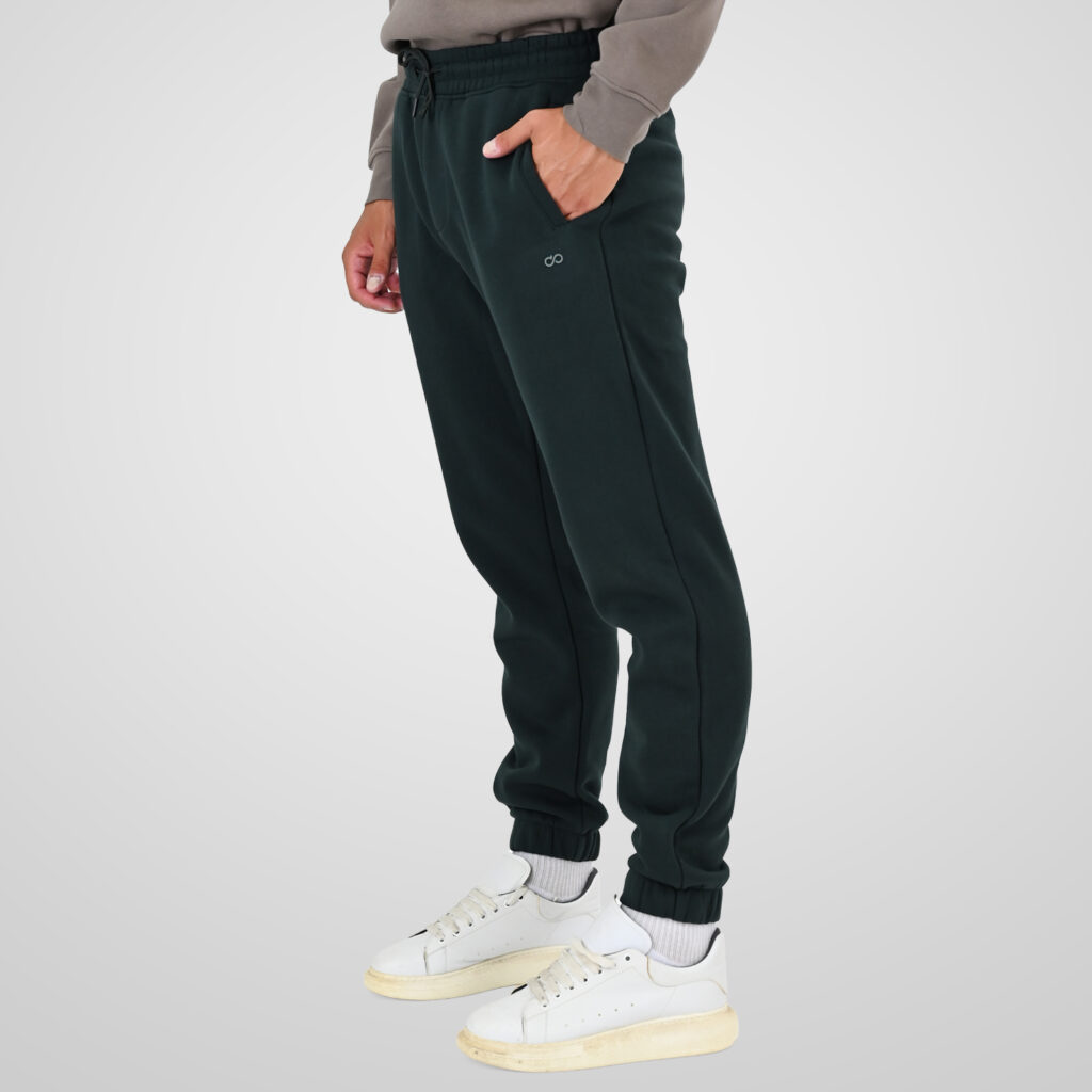 262MPAN-6055 JOGGER PANTS WITH ELASTIC WAISTBAND AND HEM WITH DENSE EMBROIDERY (BRUSHED FLEECE) FOREST GREEN